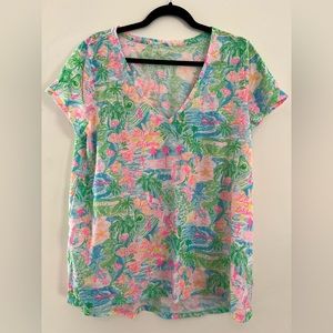 Lilly Pulitzer Etta V-Neck Top XL in Lilly Loves California NWOT